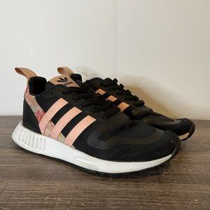 Adidas Multix Youth Girls Size 4 Shoes Black Pink Floral Athletic Sneaker
